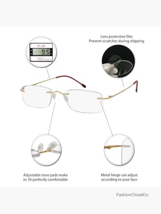 Titanium Rimless Reading Glasses Rectangular Spring Hinge Reader main image 6